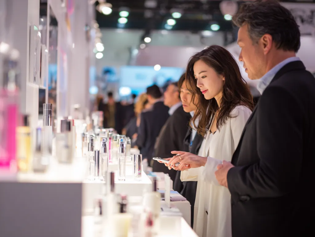 Business meetings at a beauty trade show