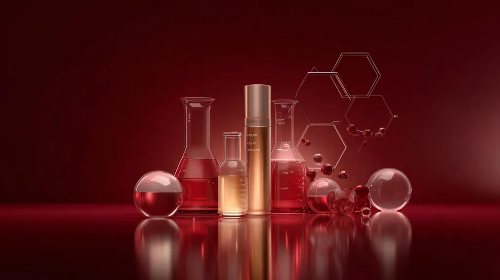美容成分の研究イメージ（スキンケア分子と化粧品成分）